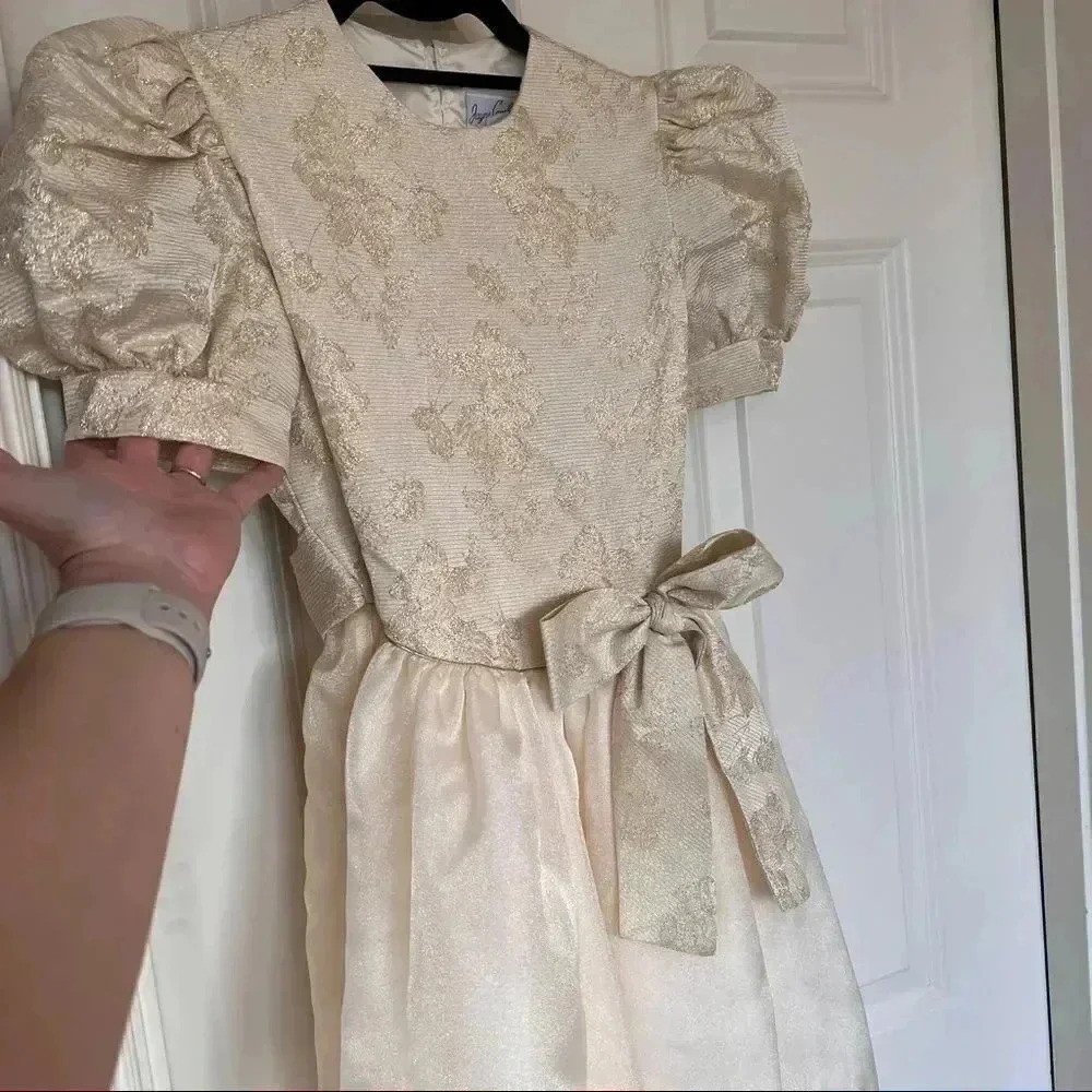 Vintage Jayne Copeland luxury metallic gold and ivory party dress size 10